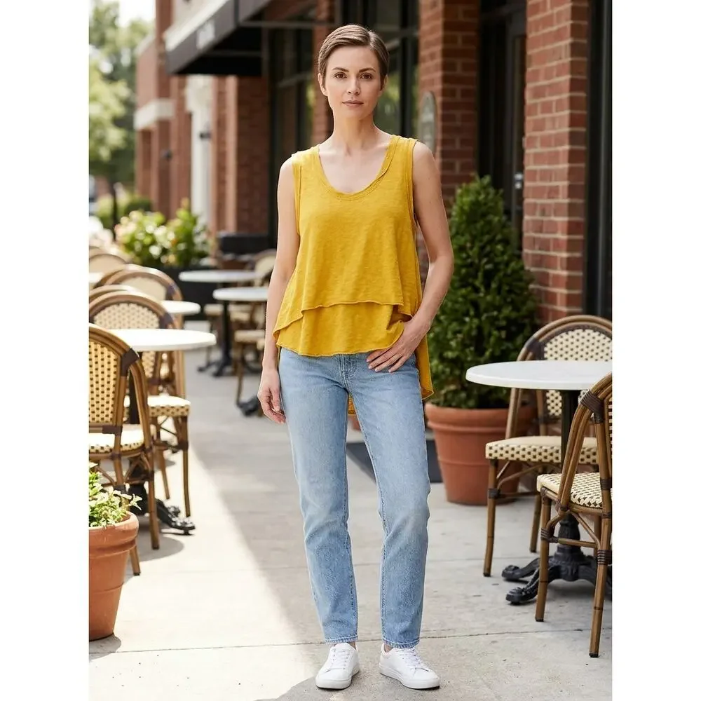 Free People Beach Yellow Scoop Neck Knit Lightweight Tank Women Size S